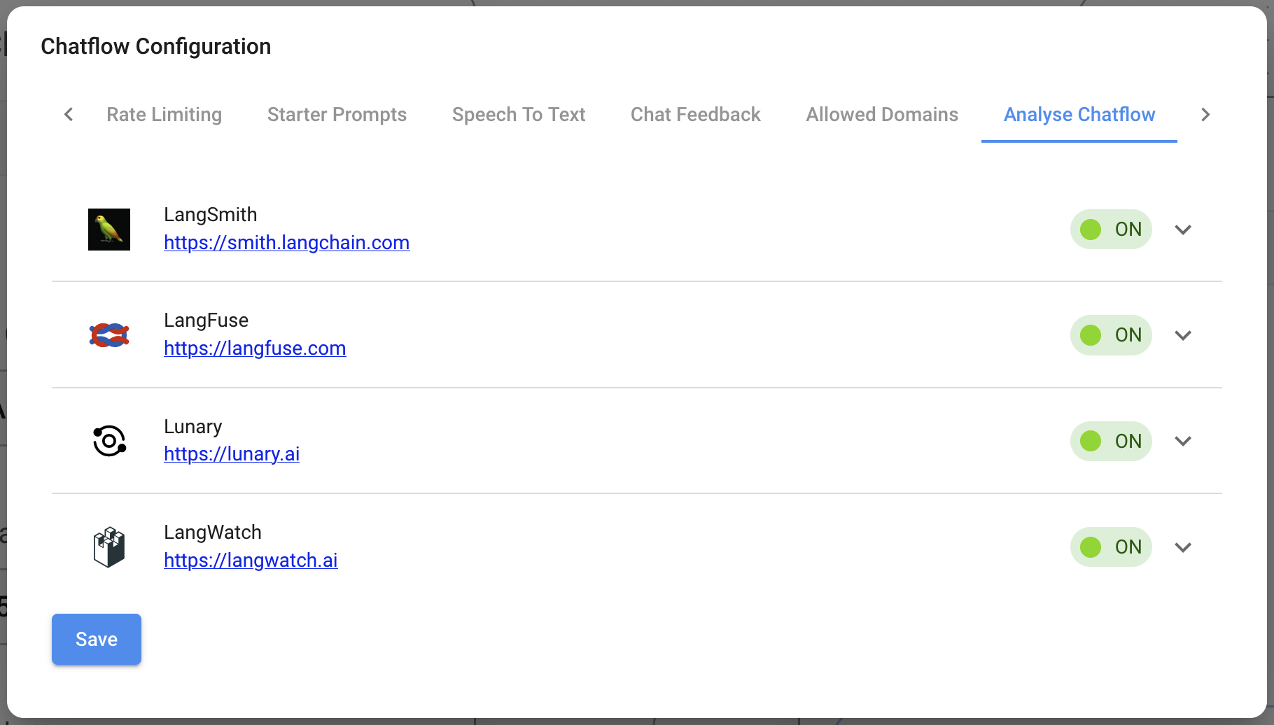 Screenshot of analytics providers enabled